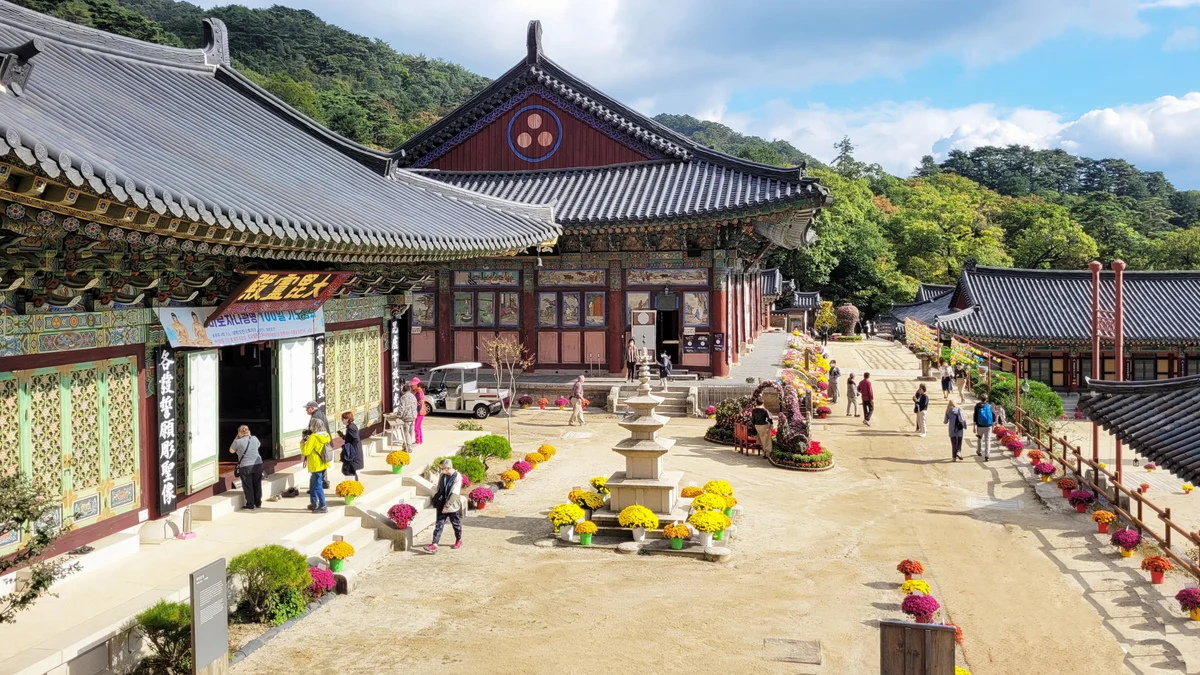 A wide exterior view of Haeinsa Temple in Hapcheon.